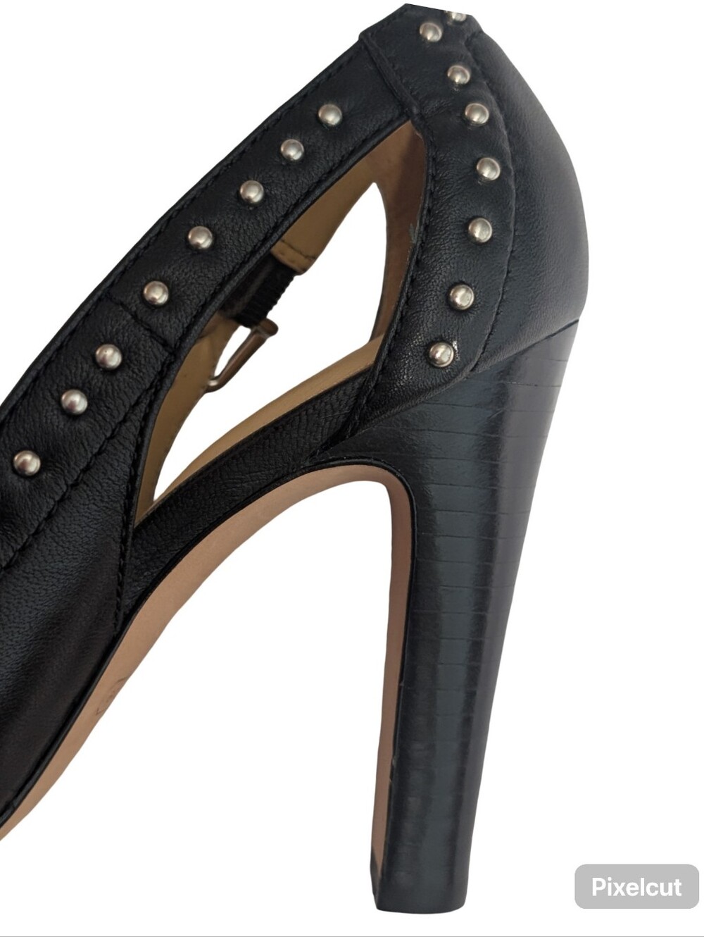 Coach Billie Black Leather Studded Peep-Toe Heels 7 - Picture 3 of 11